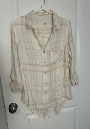 Thread & Supply Cream and Beige Plaid Button-Up Shirt thumbnail 1