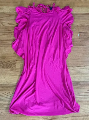Ann Taylor Ruffle Cold Shoulder Dress 8 Hot Pink Rayon Knit Mini Shift thumbnail 1