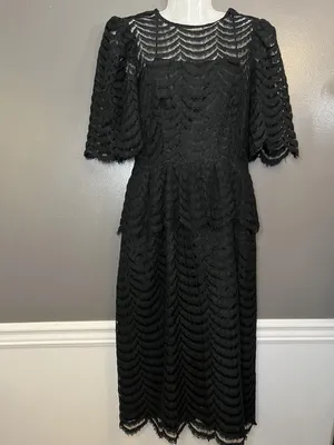 Vintage Kappi Dress Womens Small Black Lace Peplum Midi Cocktail Made USA 80s thumbnail 2