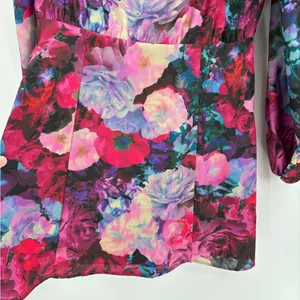 Gianni Bini Floral Dress Lined Balloon Sleeves Flirty Tie Front Keyhole medium thumbnail 5