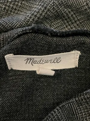 Madewell Blouse Womens Small Gray Check Mock Neck Long Sleeve Stretch Top thumbnail 6