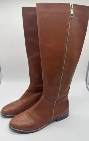 Elaine Turner boots Size 8.5 Cognac Leather Zip Equastrian Knee Tall Never Worn thumbnail 1