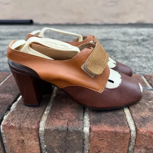 Anyi Lu Women's 60s Vintage Style Chunky Leather Peep Toe Slingback Heels EU37.5 thumbnail 4