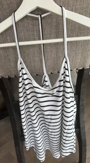 Women’s Striped White & Black Spaghetti Strap Tank Top thumbnail 1