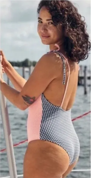 Aerie Scoop Gingham Striped Seersucker Cheeky One Piece Bathing Suit thumbnail 1