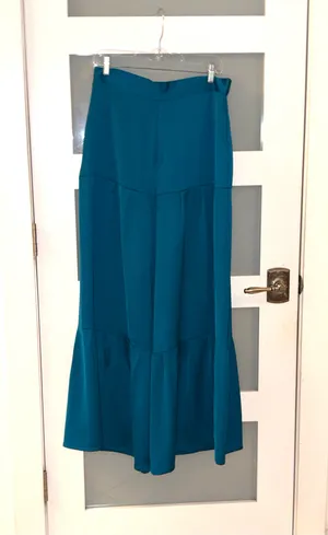 Stella & Amelia teal trouser and blouse set, tiered wide-leg trousers size M thumbnail 4