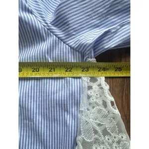 Womens Blue White Striped Button Down Blouse Lace Back Pocket Size XL thumbnail 7