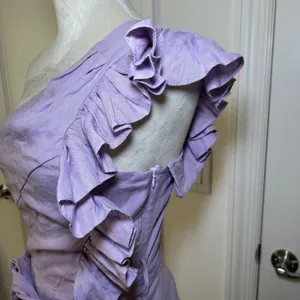 Karlie Womens Lavender One Shoulder Ruffle Linen Blend Mini Dress Size Small thumbnail 2