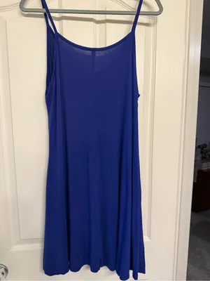 Royal Blue Spaghetti Strap Slip Dress XL | Flowy Rayon Tank Dress with Pockets thumbnail 9