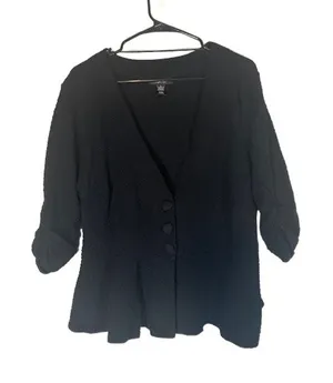 Style & Co Black Ruched Sleeve Button Front Knit Cardigan Women Sz L thumbnail 1