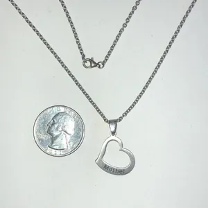 Stainless Steel Silver Tone Mother Heart Pendant Necklace thumbnail 4