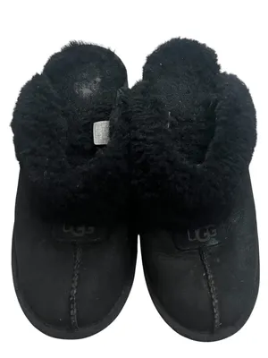 UGG Coquette Women’s Black Suede Shearling 9 Lined Slip-On Slippers US thumbnail 1