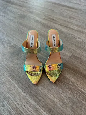 New Steve Madden Iridescent Multi-Color Snake-Embossed High Heel Mules, Size 6 thumbnail 3
