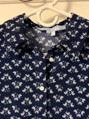 Hill House navy micro floral printed button up blouse size XS preppy classic thumbnail 4