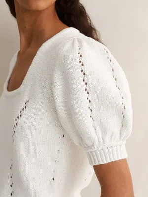 Me + Em Chunky Cotton Square Neck Top White Size XS thumbnail 2