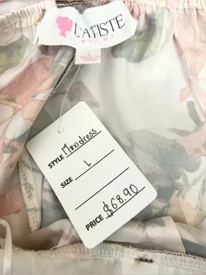 L'ATISTE Cream Floral Satin Halter Maxi Dress with Slit Size Large thumbnail 9