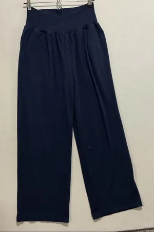 Wide-Leg High-Rise Pants in Navy with Crossover Waistband thumbnail 1