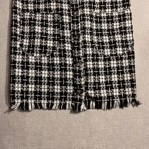 KORI Black White Plaid Tweed Fringe Overall‎ Mini Dress Size Large thumbnail 3