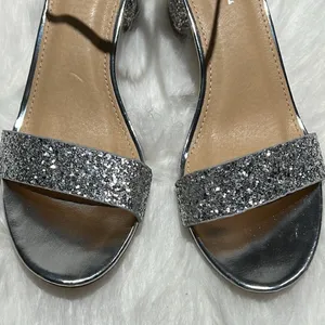 J. Adams Silver Glitter Block Low Heels with ankle strap Size 7.5. B76 thumbnail 6