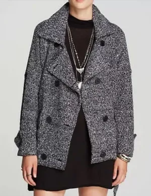 Free People‎ Jacket Small Black Double Breasted Wool Oversized Moto Trench Coat thumbnail 1