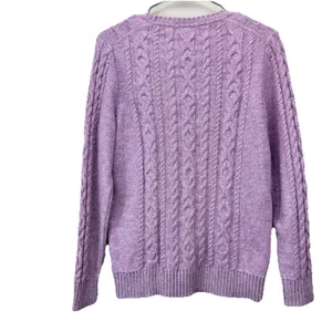 LL Bean Pink Marled‎ Double L Mixed Cable Crew Neck Pullover Sweater Size LARGE thumbnail 5