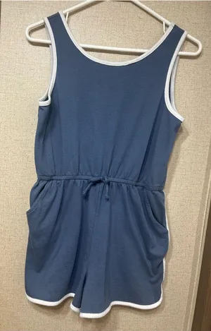 wonder nation Blue Sleeveless Drawstring Romper with White Trim thumbnail 1