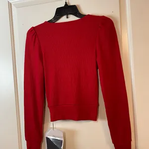 Vptianch Ribbed Red Long Cuff Sleeve V-Neck Ruched Women’s Large Top thumbnail 3