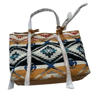 Fossil Sydney Canvas Tote Purse Aztec Southwestern Boho Geometric Zip Top NWT thumbnail 1