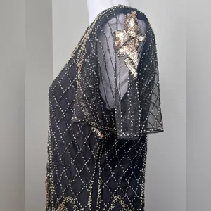 #10 Vintage-Inspired Black Beaded Flapper Dress with Fringe-Large/Size 14 thumbnail 8