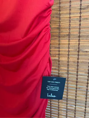 Lulus Enticing Darling Red Asymmetrical Ruched Maxi Dress NWT Small $79 thumbnail 3