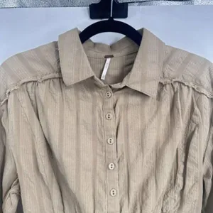 Free People Tammy Button down Tan Size XS‎ Crinkle Smocked Top Collared thumbnail 7