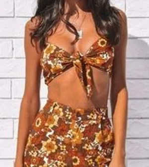 Her Pony Margaux Tie Front Mini Crop Orange Flower Power Bralette thumbnail 1