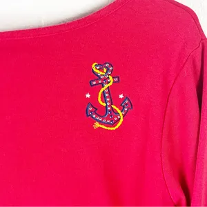 QUACKER FACTORY Red Long Sleeves Embellished Beaded Patriotic Top, Size Large thumbnail 5