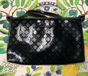 kate spade Black Patent Embossed Shoulder Bag with Card Suit Pattern thumbnail 1