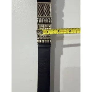 Chicos Black Leather Stretch Metal Belt Women Size L Festival Statement Boho 35" thumbnail 9