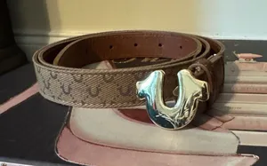 True Religion Brown Monogram Leather Men's Belt with Silver Horseshoe Buckle thumbnail 1