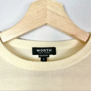 Worth Ivory Crew Neck Pullover Stripe Shoulder & Sleeve Wool Sweater S‎ thumbnail 5