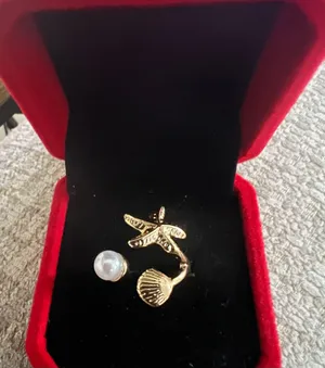 10k Gold Plated Imitation Pearl Starfish Shell Rings for Women Size 6 thumbnail 1