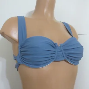 NWT Hilinker Blue Ruched Bikini Criss Cross Back High Cut Swimsuit Set Sz M thumbnail 5