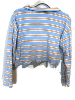 Cotton On Light Blue and Mustard Striped Cotton Cropped Long Sleeve Polo thumbnail 2
