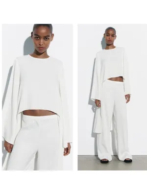 Zara White Asymmetrical Cropped Long-Sleeve Cape Top NWT thumbnail 2