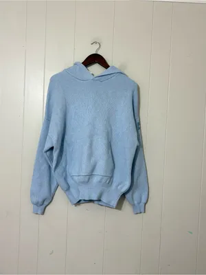 Alo Yoga Scholar Hooded Sweater Blue XS Oversized Ribbed Knit Hoodie thumbnail 2