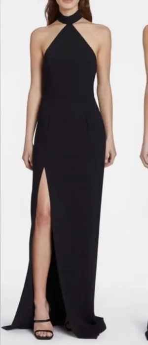 Amanda Uprichard Revolve Queen Halter Maxi Slit Gown In Black- Size Small thumbnail 1