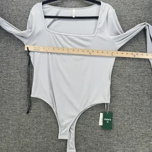Halara Bodysuit XL‎ Ribbed Square Neck Light Gray Baselayer Minimalist Staple thumbnail 6
