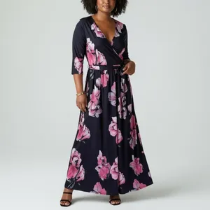 Pinup Fashion Black Pink Floral Faux Wrap Maxi Dress 24W NWT thumbnail 6