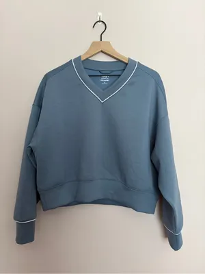 Abercrombie YPB neoKNIT Blue V Neck Cropped Pullover Sweatshirt S thumbnail 2