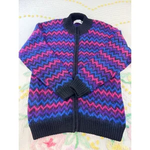 Vintage Kerri Kelsey Mohair Wool Zip Cardigan Sweater‎ Pink Purple Chevron Small thumbnail 2