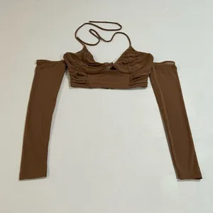 White Fox Chocolate Brown Off Shoulder Ruched Crop Top Size M Going Out thumbnail 2