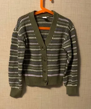 Olive Green Striped Cropped Button thumbnail 1