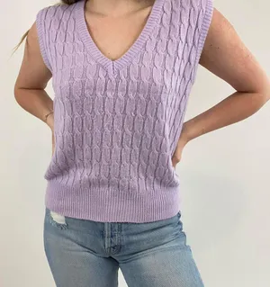 Vintage Pastel Cableknit Sweater Vest Purple thumbnail 2